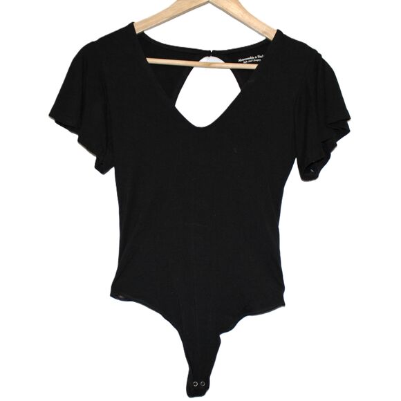 Womens Abercrombie & Fitch Soft A&F Drapey Black Short Sleeve Bodysuit Size XS - Picture 1 of 6